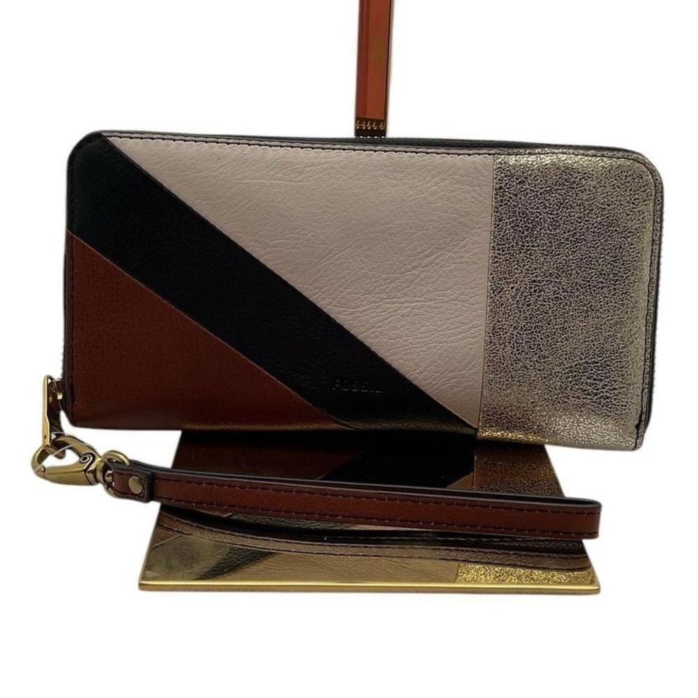 Fossil Emma Rfid Leather Colorblocked Smartphone Wristlet‎ Wallet